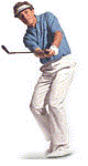 Golfer in white trousers swing golf club