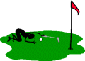Cartoon Golfer trying to line up a putt