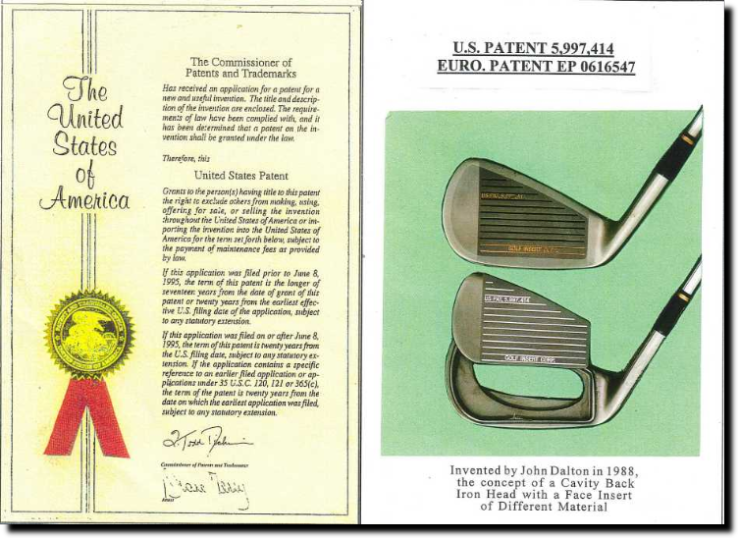 Patent Document and Cavity Back Irons